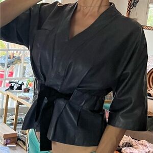 Slate grey or blue Cropped Lamb Leather Jacket original price $390 read below